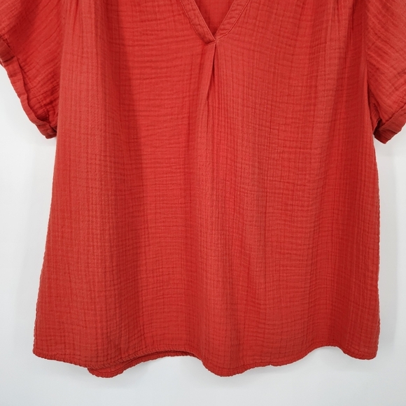 St. Johns Bay Womens Gauzy Top Size 1X Red Orange Cotton Summer Beachy Flowy - Picture 3 of 7